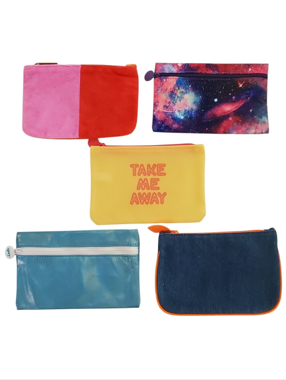 IPSY Bags Set of 5 Assorted Cosmetic Bags Colorblock Cosmic Take Me Away Denim